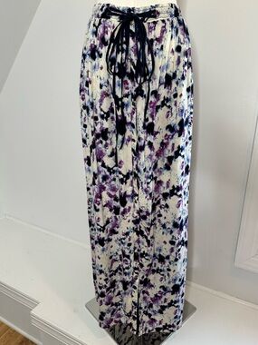 GREYLIN Purple/Black and White Watercolor Button-Up Maxi Skirt, women’s size M